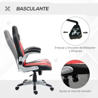 HOMCOM Silla de Oficina Ajustable Silla de Despacho con Reposabrazos Abatibles 5 Ruedas Carga 120 kg 65x69x112-122 cm Rojo(m-5)
