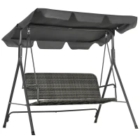 Outsunny 3-person Outdoor PE Rattan Swing Chair, Patio Wicker Hanging Swing Bench with Steel Frame Stand & Adjustable Canopy, Grey(m-1)