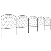 Outsunny Cercas de Jardim 305x61 cm Conjunto de 5 Cercas Decorativas para Jardim de Metal Barreira para Animais para Pátio Preto(m-10)
