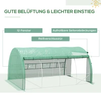 Outsunny Bezoekbare Foliekas, Tuinkas, met Netramen, Metalen Frame, 4x3x2m, Groen(m-5)