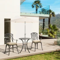 Outsunny 3 Piece Cast Aluminium Garden Bistro Set for 2 with Parasol Hole, Outdoor Coffee Table Set with Cushions - Bronze(m-12)