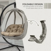 Outsunny Hanging Egg Chair, Folding Texteline Swing Hammock with Side Pocket, Cushion and Stand for Indoor Outdoor, Patio Garden Furniture, Khaki(m-5)