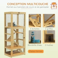 PawHut Cage pour hamsters ou petits animaux en bois 5 niveaux avec échelle niche balançoire 54 x 38 x 131 cm naturel(m-4)