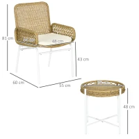 Outsunny Conjunto de Mesa e Cadeiras para Exterior Inclui 2 Cadeiras e 1 Mesa de Centro de Vime com Almofadas para Terraço Natural(m-3)