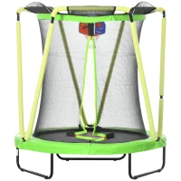 ZONEKIZ Trampolim Infantil Ø140x155 cm Trampolim para Crianças de 3-10 Anos com Cesta de Basquetebol e 20 Bolas de Plástico Verde(m-11)