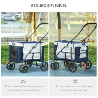 PawHut Carrinho para Animais de Estimação Carrinho para Cães Dobrável com Compartimento Desmontável 4 Portas 81x58x97,5 cm Azul(m-6)