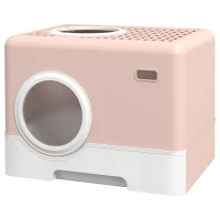 PawHut Caixa de Areia para Gatos com Pá Bandeja Removível 2 Portas Entrada Frontal e Saída Superior 52x41x38,5 cm Rosa(m-11)