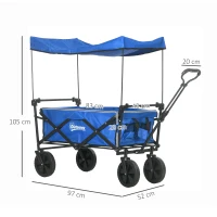 Outsunny Carrinho de Transporte Dobrável com Toldo Removível e Alça Ajustável Capacidade 100 kg para Campismo 97x52x105 cm Azul(m-3)