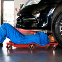 DURHAND Montage-Rollbrett met Hoofdsteun, Gereedschapsbakje, Oliebestendig, tot 120 kg, 100x48x12 cm, Rood(m-2)