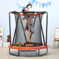 ZONEKIZ Trampolim Infantil Ø140x155 cm Trampolim para Crianças de 3-10 Anos com Cesta de Basquetebol e 20 Bolas de Plástico Vermelho(m-2)