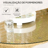 Outsunny Conjunto de Refeição de Vime Sintético de 7 Peças Inclui 6 Cadeiras com Almofadas e Mesa de Vidro Temperado Natural(m-6)