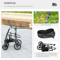 PawHut Carrinho para Animais de Estimação 2 em 1 Dobrável com Almofadado e Estrutura de Aço 81x68x98,5 cm Cinza Escuro(m-5)