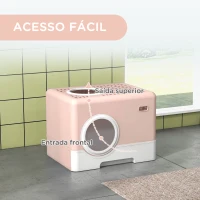 PawHut Caixa de Areia para Gatos com Pá Bandeja Removível 2 Portas Entrada Frontal e Saída Superior 52x41x38,5 cm Rosa(m-5)