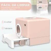 PawHut Caixa de Areia para Gatos com Pá Bandeja Removível 2 Portas Entrada Frontal e Saída Superior 52x41x38,5 cm Rosa(m-4)