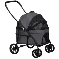 PawHut Carrinho para Animais de Estimação 2 em 1 Dobrável com Almofadado e Estrutura de Aço 81x68x98,5 cm Cinza Escuro(m-10)