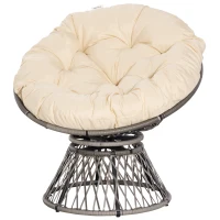 Outsunny Poltrona Papasan Giratória de Vime Sintético com Almofada e Estrutura de Aço para Jardim Pátio 87x97x90 cm Cinza e Creme(m-11)