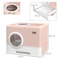 PawHut Caixa de Areia para Gatos com Pá Bandeja Removível 2 Portas Entrada Frontal e Saída Superior 52x41x38,5 cm Rosa(m-3)