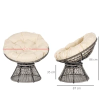 Outsunny Poltrona Papasan Giratória de Vime Sintético com Almofada e Estrutura de Aço para Jardim Pátio 87x97x90 cm Cinza e Creme(m-3)