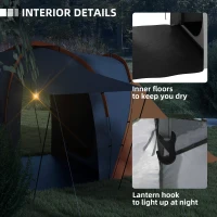 Outsunny Large Camping Tent Tunnel Tent with 2 Bedroom and Living Area, 2000mm Waterproof, Portable with Bag for 4-6 Man, Orange(m-6)