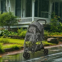 PawHut Hondenbuggy Huisdierkar, inklapbaar, regenbescherming, 2 veiligheidslijnen, 83cm x 55cm x 101cm, Grijs + Zwart(m-2)