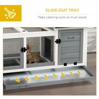PawHut Wooden Rabbit Hutch, Guinea Pig Cage, with Removable Tray, Wheels - Grey(m-6)