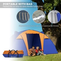 Outsunny Camping Tent with 2 Bedroom, Living Area and Porch, 4-6 Man Large Tunnel Tent, 2000mm Waterproof, Portable with Bag(m-7)