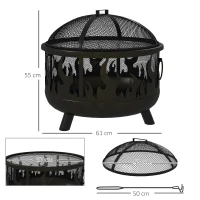 Outsunny Steel Fire Pit BBQ, with Poker - Black(m-3)
