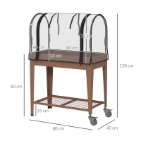 Outsunny Mesa de Cultivo com Rodas 80x40x120 cm Horta Urbana Elevada com Cobertura de Estufa para Cultivar Plantas Flores Marróm(m-3)