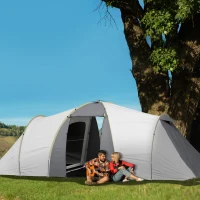 Outsunny Four-Man Tunnel Tent, with Two Bedrooms and Living Room - Grey/Yellow(m-2)