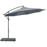 Outsunny 3m Cantilever Parasol, Hanging Parasol, with Crank Handle, Cross Base, Cover, Weights,  Dark Grey(m-1)