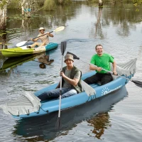 Outsunny Inflatable Kayak, Two-Person Inflatable Canoe Boat Set with Air Pump, Aluminium Oars, 318 x 80 x 50cm - Blue(m-2)
