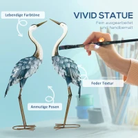 Outsunny Tuinbeeld Kraanvogels, 2-delige Set, roestvrij, weerbestendig, kleurvast, Staal, 26 x 15 x 74 cm, Blauw/Wit/Grijs(m-4)