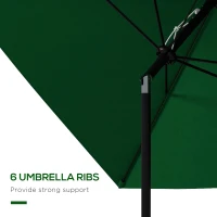 Outsunny Rectangular Outdoor Parasol Market Umbrella with Crank & Push Button Tilt, 6 Ribs, Aluminium Pole, 2 x 3(m), Green(m-6)