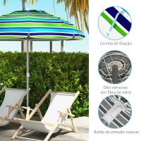 Outsunny Chapéu de Sol de Praia Ø178x205 cm com Inclinação de 45° e Altura Ajustável Abertura Manual Anti-UV Impermeável Multicolor(m-8)