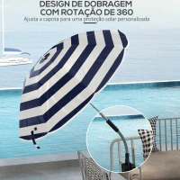 Outsunny Chapéu de Sol de Praia para Cadeira Ø103x97,5 cm com Braçadeira Teto Ajustável Abertura Manual e Anti-UV Azul e Branco(m-6)