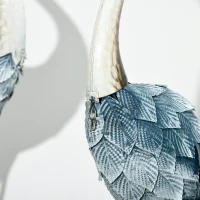 Outsunny Tuinbeeld Kraanvogels, 2-delige Set, roestvrij, weerbestendig, kleurvast, Staal, 26 x 15 x 74 cm, Blauw/Wit/Grijs(m-9)