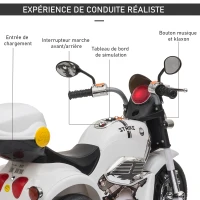 HOMCOM Moto électrique pour Enfants 2 Ans Scooter 3 Roues 6 V 3 Km/h Effets Lumineux et sonores Top Case Blanc(m-6)