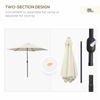 Outsunny 2.7M Patio Tilt Umbrella Sun Parasol Outdoor  Garden Sun Shade Aluminium Frame with Crank（Cream White）(m-6)