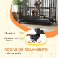 PawHut Gaiola para Cães Grandes 123x74x125 cm Canil Metálico com Rodas Bandeja Removível Trancas e Estrutura de Aço Preto(m-5)