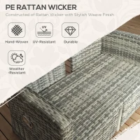 Outsunny 4 Piece Rattan Garden Furniture Set Outdoor Sofa Sectional Set with Glass Top Table for Yard, Poolside, Light Grey(m-4)
