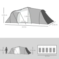 Outsunny Four-Man Tunnel Tent, with Two Bedrooms and Living Room - Grey/Yellow(m-3)