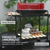 Outsunny Barbecue a Carvão com Rodas Portátil com Grelha Ajustável em Altura para Piquenique Campismo 103x47x95 cm Vermelho e Preto(m-6)
