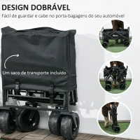 Outsunny Carrinho de Transporte Dobrável com Bolsa Térmica Removível Capacidade 100 kg para Campismo Praia 113x57x77-100 cm Preto(m-4)