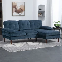 HOMCOM Sofá de Canto com Chaise Longue em Forma de L Estofado em Poliéster para Sala Capacidade 250 kg 215x142x88 cm Azul(m-2)