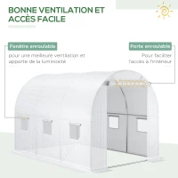 Outsunny Bâche de Rechange Serre Tunnel 6 m², bâche PE Anti-UV imperméable 6 fenêtres + Porte Enroulable zippée Blanc(m-4)