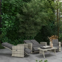 Outsunny 4 Piece Rattan Garden Furniture Set Outdoor Sofa Sectional Set with Glass Top Table for Yard, Poolside, Light Grey(m-10)