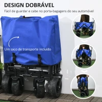 Outsunny Carrinho de Transporte Dobrável para Jardim com Guiador Telescópico Capacidade 100 kg 99x57x77-100 cm Azul Escuro(m-4)