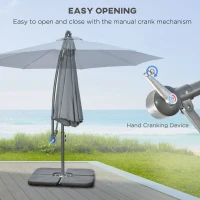 Outsunny 3m Cantilever Parasol, Hanging Parasol, with Crank Handle, Cross Base, Cover, Weights,  Dark Grey(m-4)