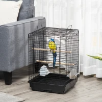 PawHut Steel Bird Cage with Openable Top, Stand, Tray, Handles, Feeding Bowls for Parakeet, Finch - Black(m-2)