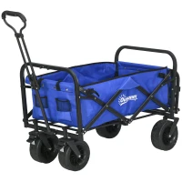 Outsunny Carrinho de Transporte Dobrável para Jardim com Guiador Telescópico Capacidade 100 kg 99x57x77-100 cm Azul Escuro(m-11)